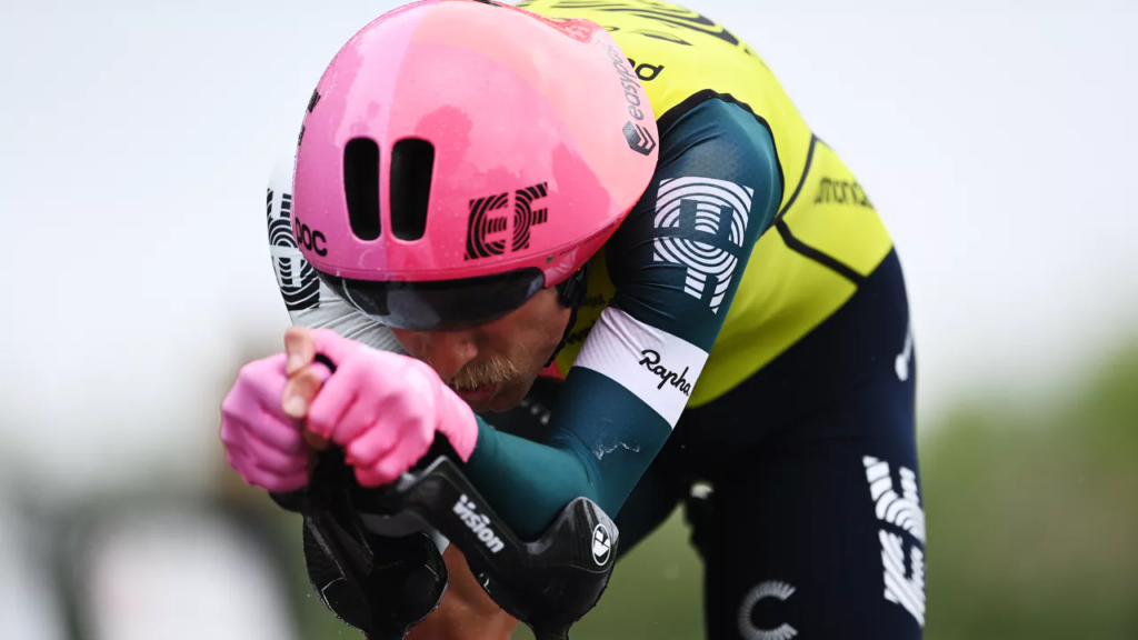 Magnus Cort (EF) with wind holes in his helmet during the 2023 Giro