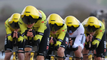 Team Visma-Lease in time trial in new helmets